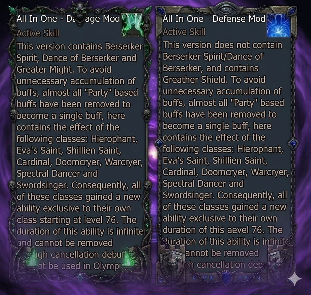 Project Infinity custom buffs interface