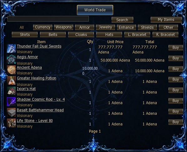 Project Infinity world trade interface